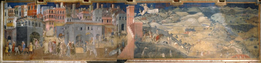 L’allégorie des effets du bon gouvernement – Ambrogio Lorenzetti – 1338 – Palazzo Pubblico – Sienne – Italie